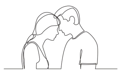 Wall Mural - continuous line drawing vector illustration with fully editable stroke - couple standing together