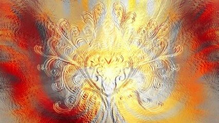 Poster - tree of life symbol on structured ornamental background, yggdrasil. Loop Animation