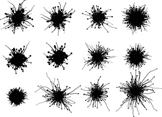 Set of vector fungus mycelium spots - vector design of decorative plexus templates kit
