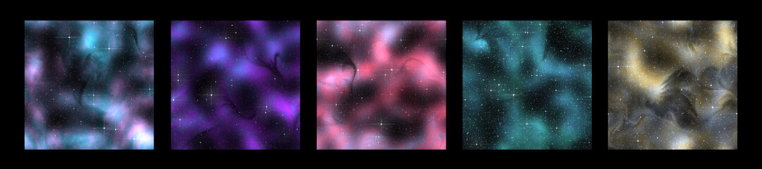Wall Mural - Set of galaxy space repeating patterns - tiled seamless cosmic background
