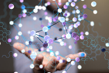 Poster - Neural network concept. Connected cells with links. - connection