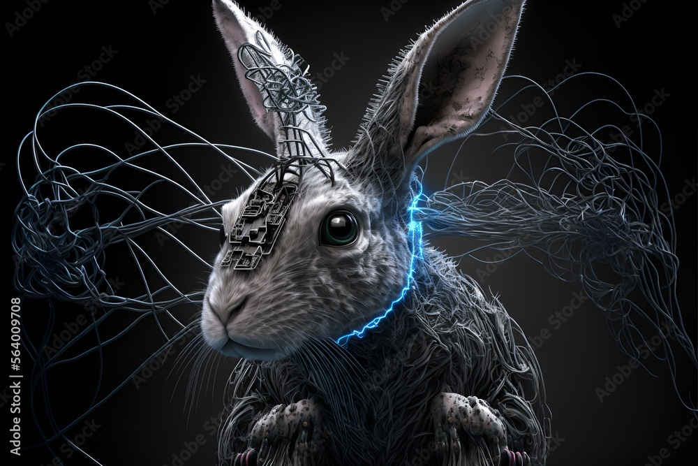 Portrait of a cyborg bunny being created by artificial intelligence ...