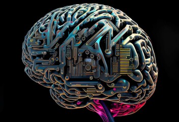 Aufkleber - Digital brain of Artificial Intelligence, mind of robot concept. Conscious cyber humanoid. Generative AI
