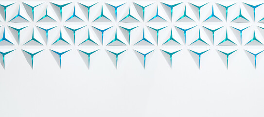 Wall Mural - Abstract geometric background with copyspace. Triangles cut out in paper. White and blue color.