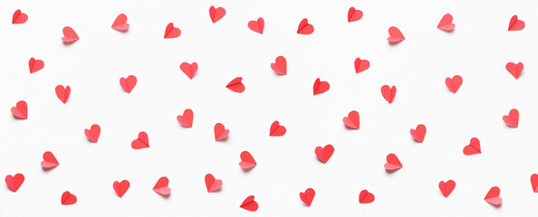 Wall Mural - Hearts cut out from white paper. Festive banner for valentine's day.