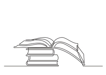 Poster - continuous line drawing vector illustration with FULLY EDITABLE STROKE of books