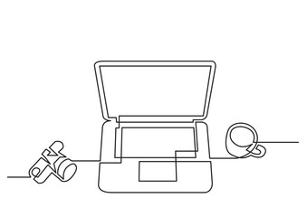 Poster - continuous line drawing vector illustration with fully editable stroke of laptop computers notepad p