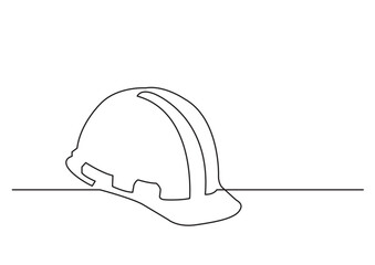 Poster - continuous line drawing vector illustration with fully editable stroke of hard hat