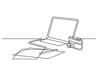 Poster - continuous line drawing vector illustration with fully editable stroke of laptop computers notepad p