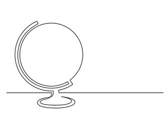 Poster - continuous line drawing vector illustration with FULLY EDITABLE STROKE of work desk globe