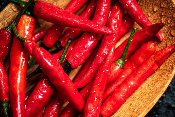 Canvas Print - Chili pepper pods with drops of water. 