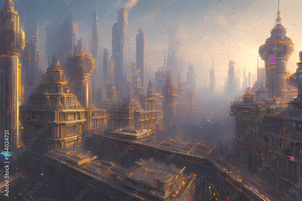 dystopian concept art of a futuristic city landscape in a cyberpunk ...