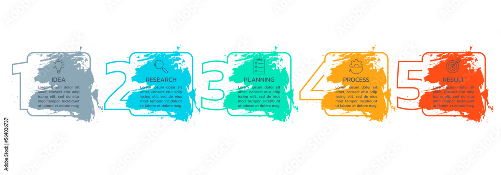 5 step chart design. Five options process diagram with outline icons ...