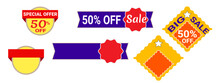 Three Different Type 50% Of Sale Discount Tag, Banner, Label With Three Blank Template For Any Kind Of Text. Vector Illustration For Sale Or Discount Promotion. Illustration EPS 10 File.
