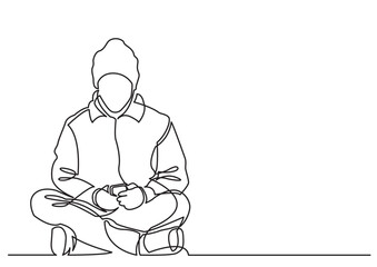 Poster - continuous line drawing vector illustration with fully editable stroke of young man sitting with mob
