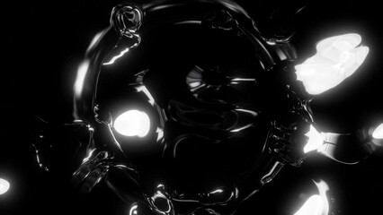Poster - Abstract art with surreal 3d organic alien ball or liquid substance. Design. Curves and wavy smooth silver metal material with glossy parts.