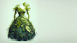 © Pavel - Dress made of fresh green leafs and plants, sustainable clothes concept. Generative AI