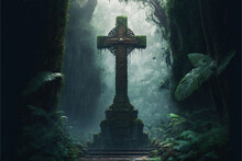 Mysterious Stone Cross In A Rainforest, Dnd Landscape Settings