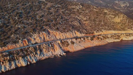 Wall Mural - Highway along the Mediterranean sea in Turkey. Aerial view of the coastline road