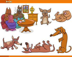 Wall Mural - cartoon dogs and puppies comic animal characters set