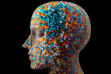 Aufkleber - Beautiful abstract  The human head is made of pills. 