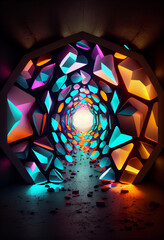 Poster - Beautiful Abstract polygonal  Round light underground tunnel, light corridor, neon light.