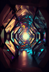 Poster - Beautiful Abstract polygonal  Round light underground tunnel, light corridor, neon light.