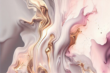 Wall Mural - Abstract acrylic fluid art painting texture pink and gold colors. AI