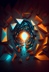 Poster - Beautiful Abstract polygonal  Round light underground tunnel, light corridor, neon light.