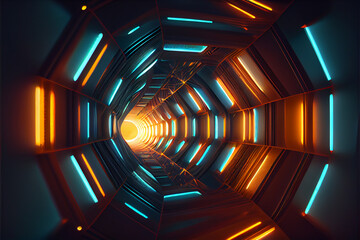 Poster - Beautiful Abstract polygonal  Round light underground tunnel, light corridor, neon light.