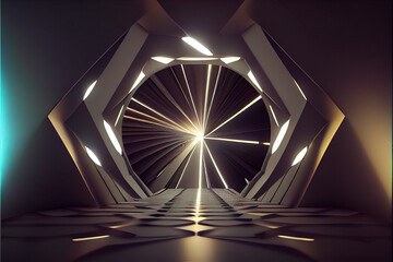 Poster - Beautiful Abstract polygonal  Round light underground tunnel, light corridor, neon light.