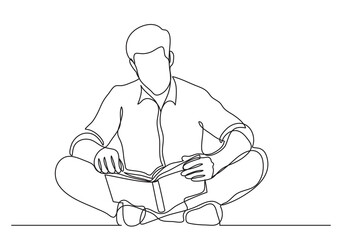 Poster - continuous line drawing vector illustration with fully editable stroke of man sitting on floor readi