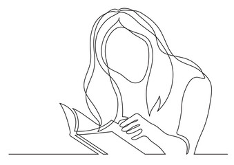 Poster - continuous line drawing vector illustration with fully editable stroke of woman with long hair readi