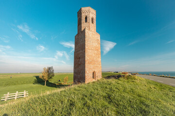 Plompe Toren. An Old tower from the 14th century, in the dutch place Burgh-Haamstede. Zeeland, The Netherlands.