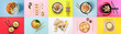Leinwandbild Motiv Set of tasty Chinese dishes on color background
