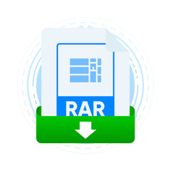 Poster - Download RAR file with label on laptop screen. Downloading document concept. View, read, download RAR file on laptops and mobile devices. Vector illustration.