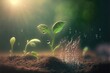Generative AI shoots of greenery in the earth and water drop splash