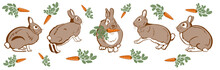 Rabbits With Yummy Carrots Character Set