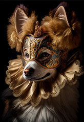 Wall Mural - Dog in a Venetian carnival mask. AI generated