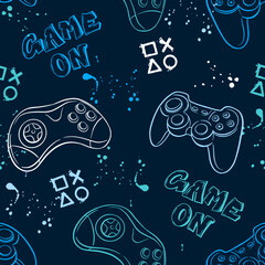 Aufkleber - Seamless abstract pattern with colorful silhouettes joystick game. Background for boys.