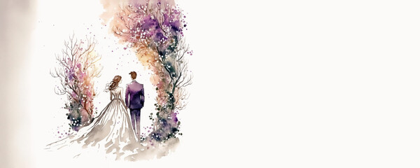 Wedding Couple with copy space - Watercolour (Generative Art - AI)