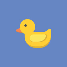 Vector Illustration Of Baby Yellow Duck Icon, Bathing Toy.