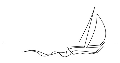 Wall Mural - continuous line drawing vector illustration with FULLY EDITABLE STROKE of beautiful yacht sailing fast on sea