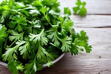 Bunch Of Parsley On Table In A Bowl, Freshness Healthy Living