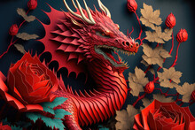 Dragon's Origami: A Chinese Craft Of Colorful Flower Dragon. Generative AI