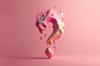 Pink paint splash question mark, 3d abstract shape on a pink background. Made with generative AI technology. 