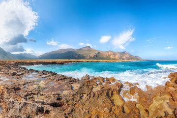 Wall Mural - Outstanding seascape of Isolidda Beach near San Vito cape.