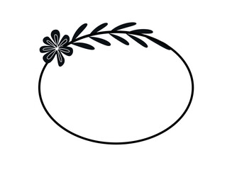 Wall Mural - simple geometric flower frame. thin oval border with field plant branch, grass or leaves. design ele