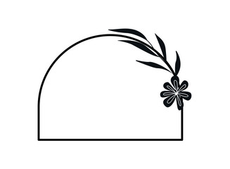 Wall Mural - simple geometric flower frame. thin semicircular border with blooming flower and branch of grass. de