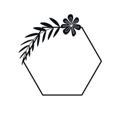 Wall Mural - simple geometric flower frame. hexagonal thin border with wild blooming flower and leaf sprig. desig